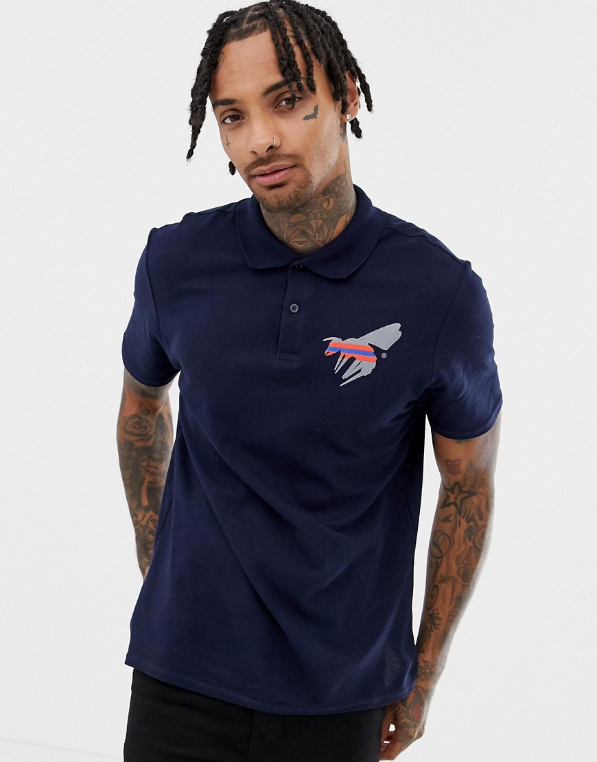 A London - Poloshirt met wespenprint en korte mouwen-Marineblauw