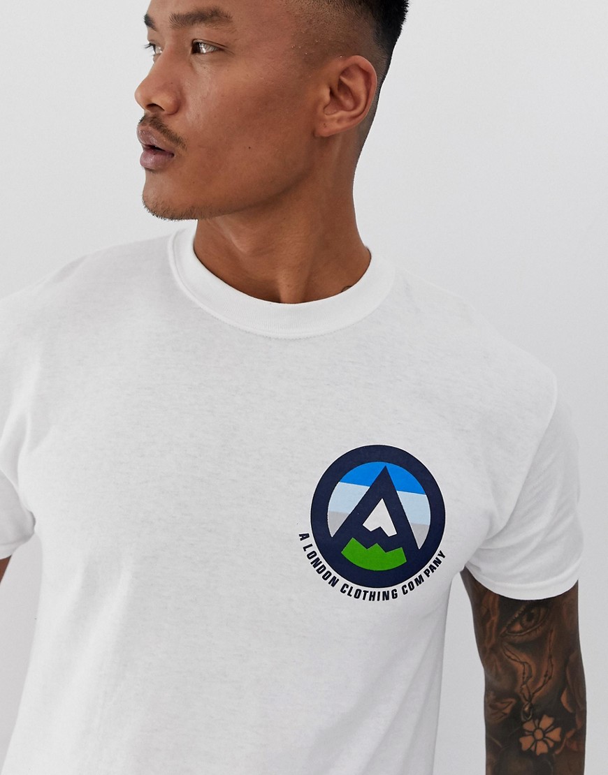 A London - T-shirt con stampa di montagna e scritta Highest sul retro-Bianco