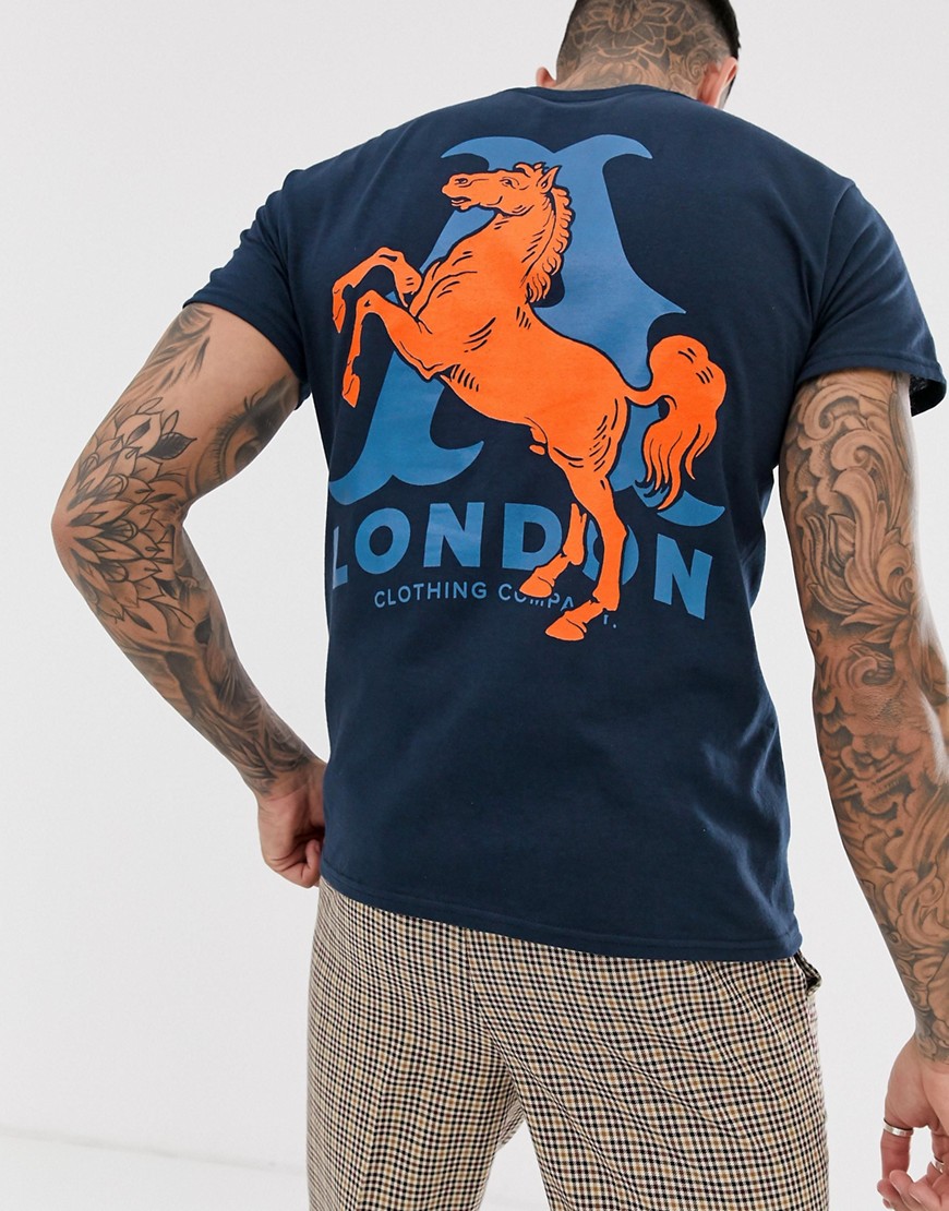 A London – T-shirt med hästtryck på ryggen-Marinblå