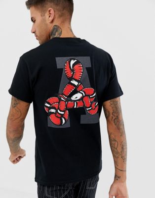 A London - T-shirt met slangenprint op de achterkant-Zwart