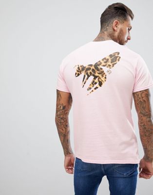 A London - T-shirt met wesp- en luipaardprint op de achterkant-Roze