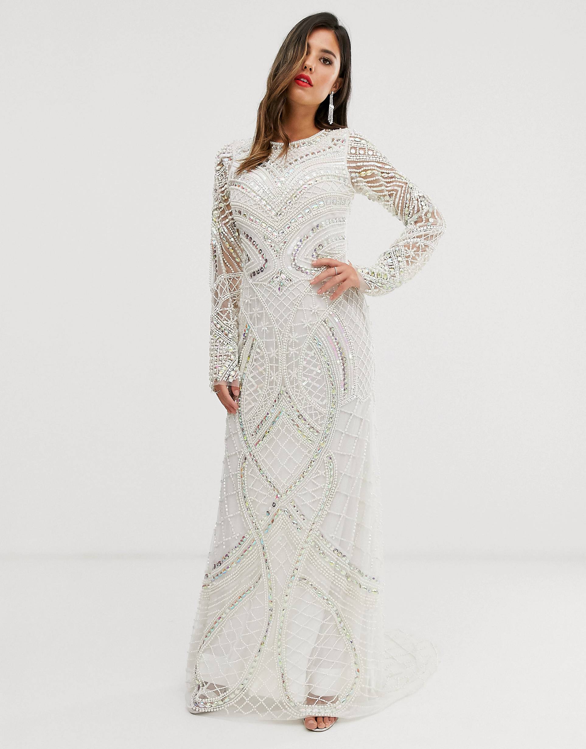 A Star Is Born Bridal embellished maxi dress in ivory-White White