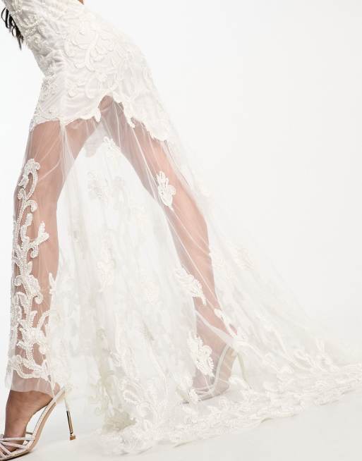 A Star Is Born bridal sheer skirt maxi wedding dress in white, 3 of 4