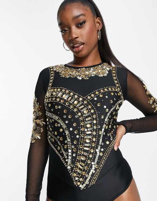 Embellished Bodysuit Long Sleeve