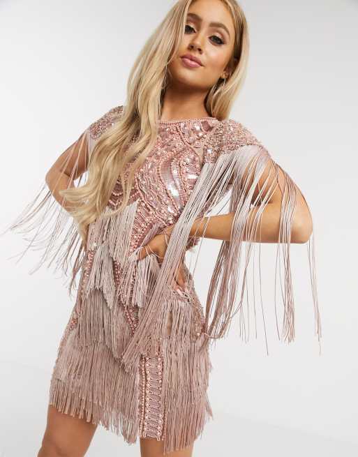 Asos pink fringe on sale dress