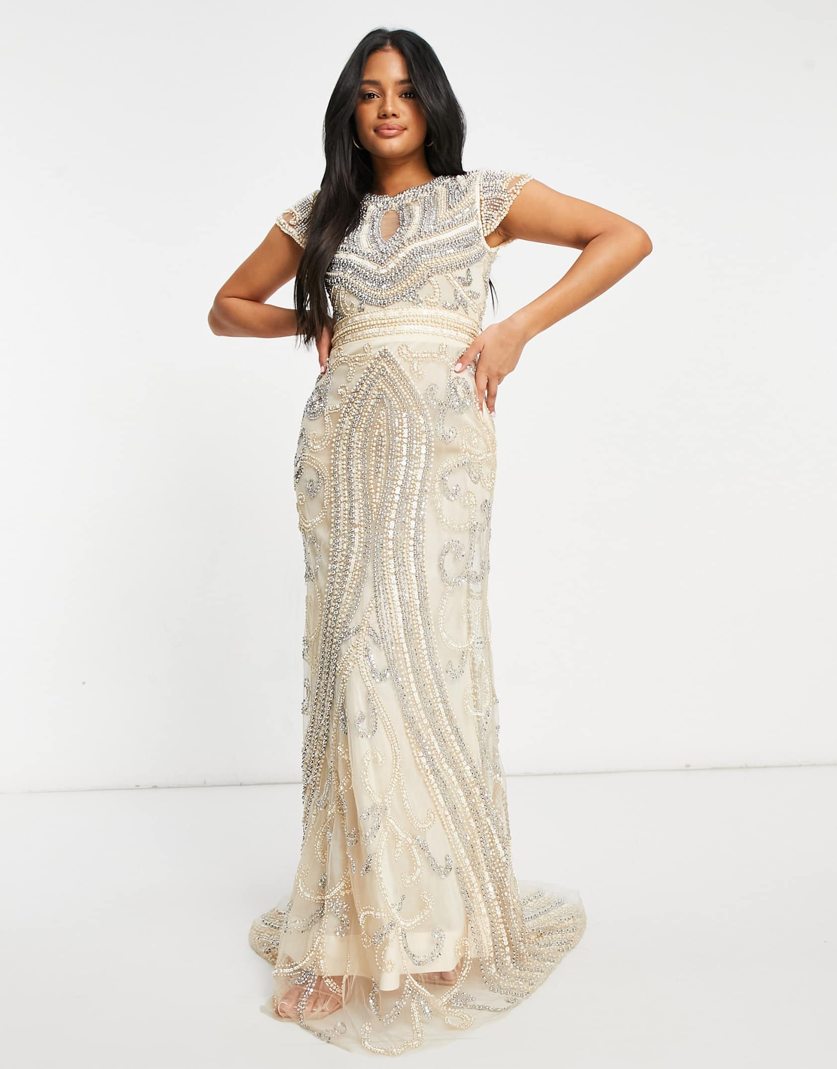 A Star is born embellished key hole maxi dress in peach ASOS Price Checker