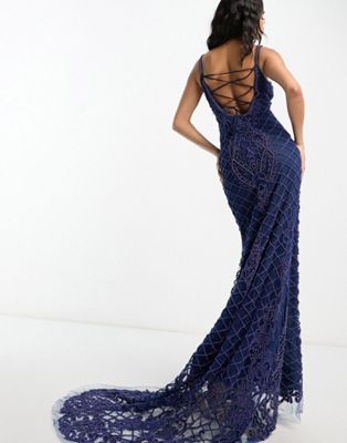 A Star Is Born embellished maxi prom dress in blue