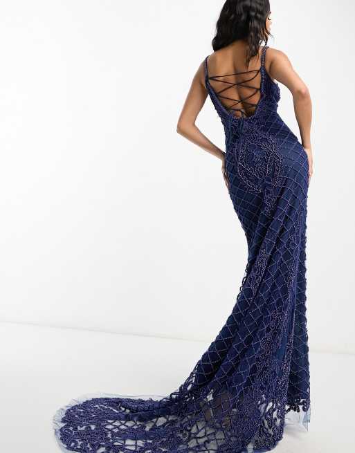 A Star Is Born embellished maxi prom dress in blue ASOS