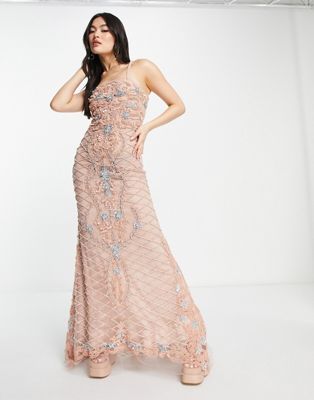 A Star Is Born embellished maxi prom dress in light pink