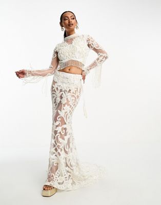 A Star is Born embellished maxi skirt in white co ord
