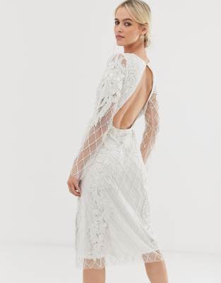 white embellished midi dress