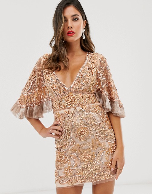 A Star Is Born embellished mini dress with cape detail