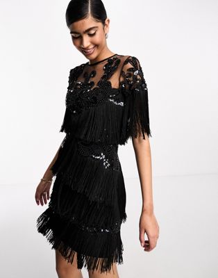 A Star is Born embellished mini dress with tassel detail in black  - ASOS Price Checker