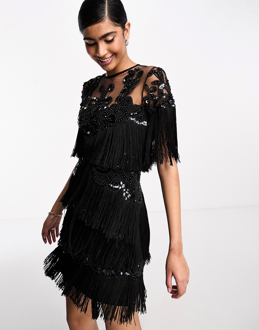 A Star is Born embellished mini dress with tassel detail in black