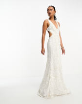 ASOS DESIGN Eugenie beaded lace plunge wedding dress 