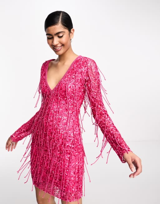 Pink sequin best sale tassel dress