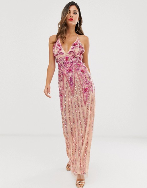 A Star is Born embellished prom maxi dress in pink