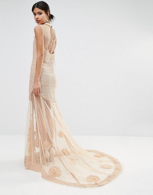 A Star is Born sheer embellished maxi dress with built in bodysuit