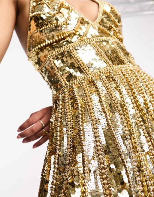 slim fit dress slacks Whispers of Gold Skate Dress - Gold Figure main image 0