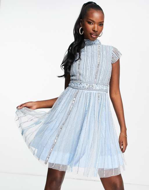 A Star Is Born embellished skater prom dress in light blue