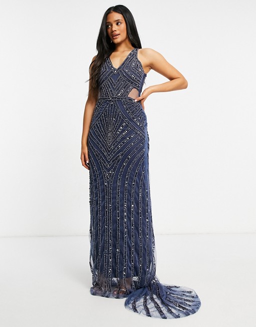 A Star Is Born embellished V neck maxi dress in navy