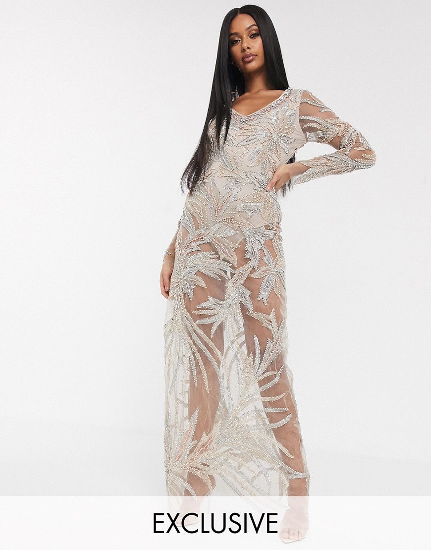 A Star Is Born exclusive embellished maxi dress with bodysuit in taupe-Brown
