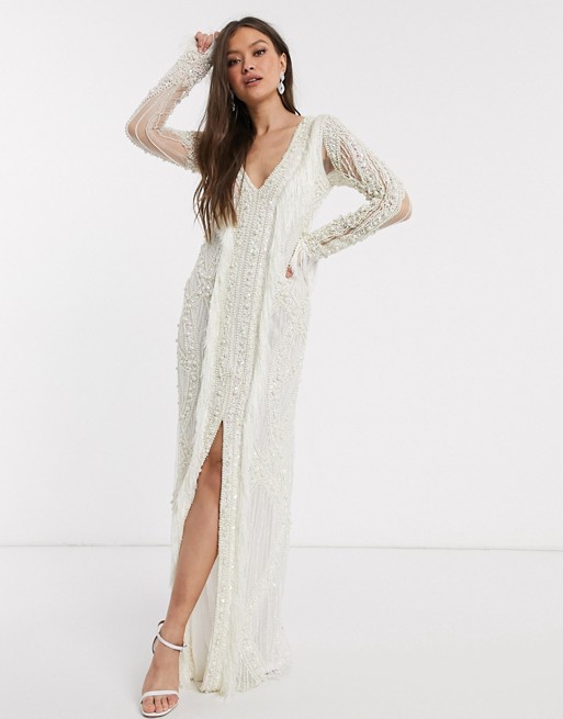 A Star Is Born exclusive embellished maxi dress with fringe detail in ivory