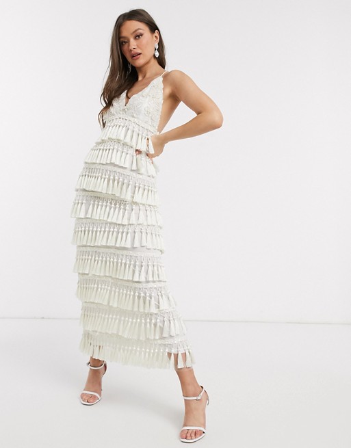 A Star Is Born exclusive maxi dress with tassels in white