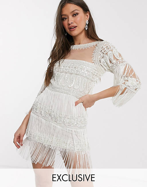 A Star Is Born exclusive mini tassel dress with embellishment in white