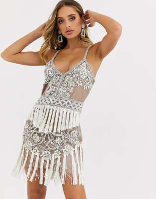 asos design fringe sequin cami mini dress