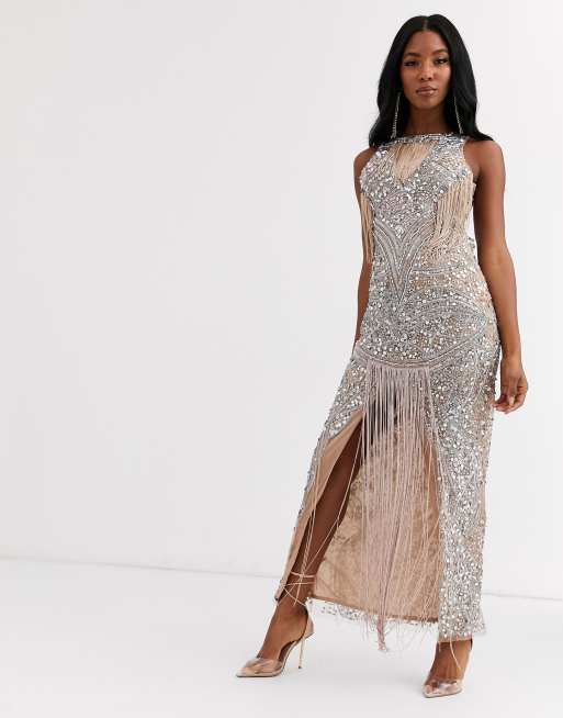 A Star Is Born fringe embellished maxi dress