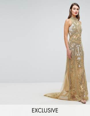 asos gold maxi dress