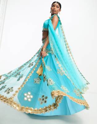 Maya Deluxe Dames Indiase traditionele jurk outfit Lengha Choli Lehenga Saree rok en top Dupatta Coord Set voor bruiloftsgast, Grijs Goud, 16