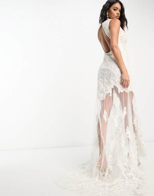 A Star Is Born - Robe de mariée longue avec jupe en tissu transparent - Blanc, 2 de 4
