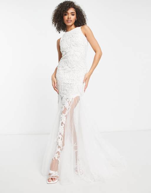 A Star Is Born Robe de mari e longue avec jupe en tulle Blanc