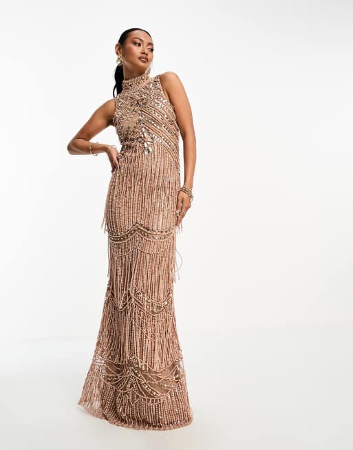 A Star Is Born - Robe longue ornementée à col montant - Taupe , 4 de 4