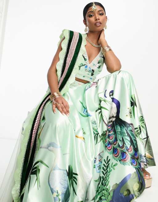 A Star Is Born - Satijnen lehenga-rok en dupatta in ijzige bloemenprint, deel van co-ord set