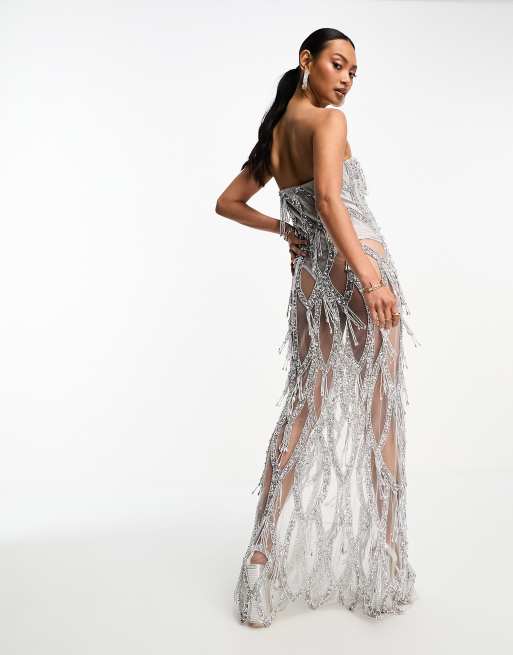 A Star is Born sheer embellished maxi dress with built in bodysuit