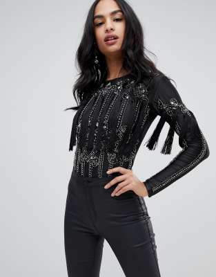 black embellished bodysuit