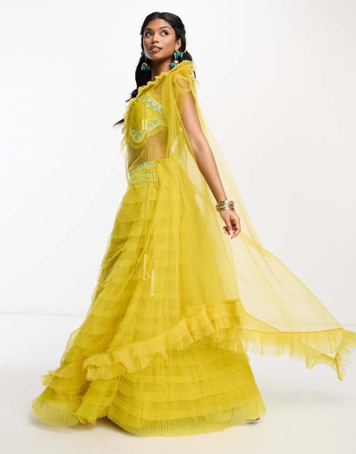 A Star Is Born tiered tulle lehenga skirt dupatta scarf and crop