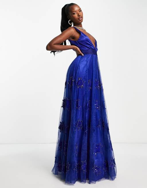 A star is born maxi prom dress with embellishment and clearance embroidery