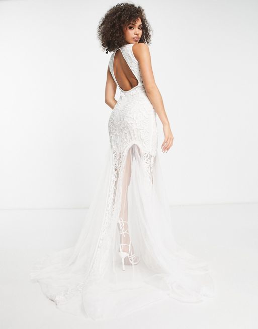 A Star Is Born - Vestito da sposa lungo con gonna in tulle bianco