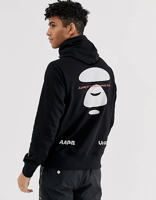 AAPE By A Bathing Ape 1/2 zip hoodie with universe logo in black 