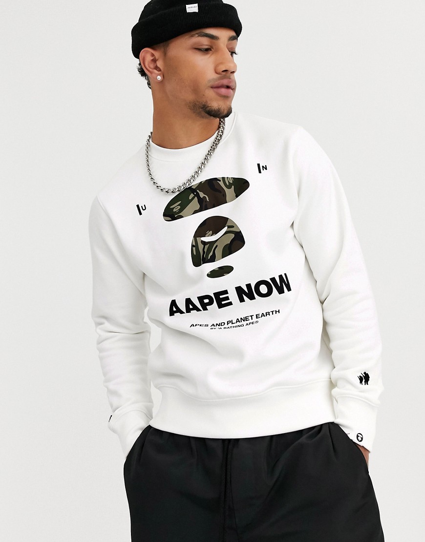 AAPE By A Bathing Ape – AAPE Driller – Benvit sweatshirt med logga