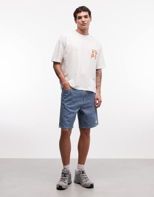 Aape by A Bathing Ape Aape Now striped denim jorts in blue and white, 2 of 5