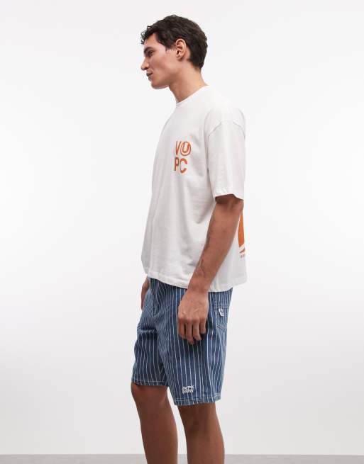 Aape by A Bathing Ape Aape Now striped denim jorts in blue and white, 3 of 5