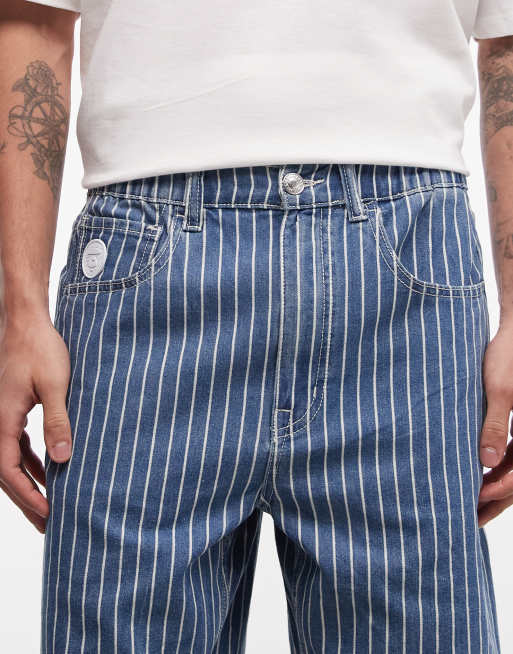 Aape by A Bathing Ape Aape Now striped denim jorts in blue and white, 5 of 5