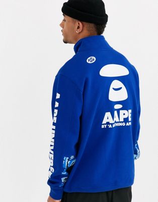 AAPE By A Bathing Ape - AAPE World - Sweater met korte rits en print op de achterkant in blauw
