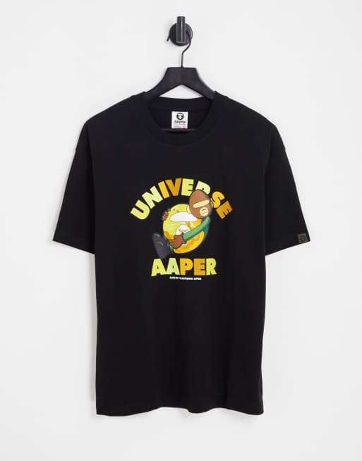 AAPE By A Bathing Ape – Aaper – T-Shirt in Schwarz mit Print in gelbem Military-Muster