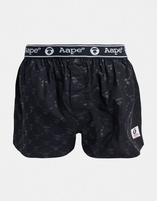 AAPE By A Bathing Ape all-over print woven boxer shorts in black | ASOS